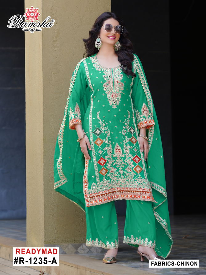 R 1235 Nx By Ramsha Chinon Pakistani Readymade Suits Orders In India